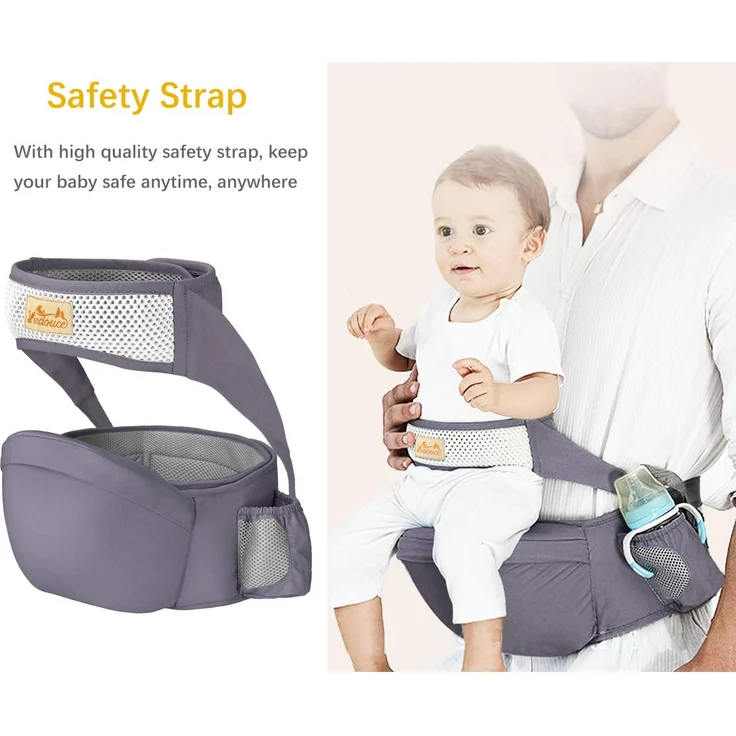 Viedouce Baby Hüftsitz Ergonomische mit Sicherheitsgurt Schutz,Reine Baumwolle Leicht und atmungsaktiv,Ergonomischer Leichte Taille Hocker Baby Hüftsitz für 4-36 Monate (Dunkelgrau) – Bild 4