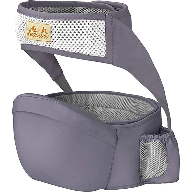 Viedouce Baby Hüftsitz Ergonomische mit Sicherheitsgurt Schutz,Reine Baumwolle Leicht und atmungsaktiv,Ergonomischer Leichte Taille Hocker Baby Hüftsitz für 4-36 Monate (Dunkelgrau) – Bild 1