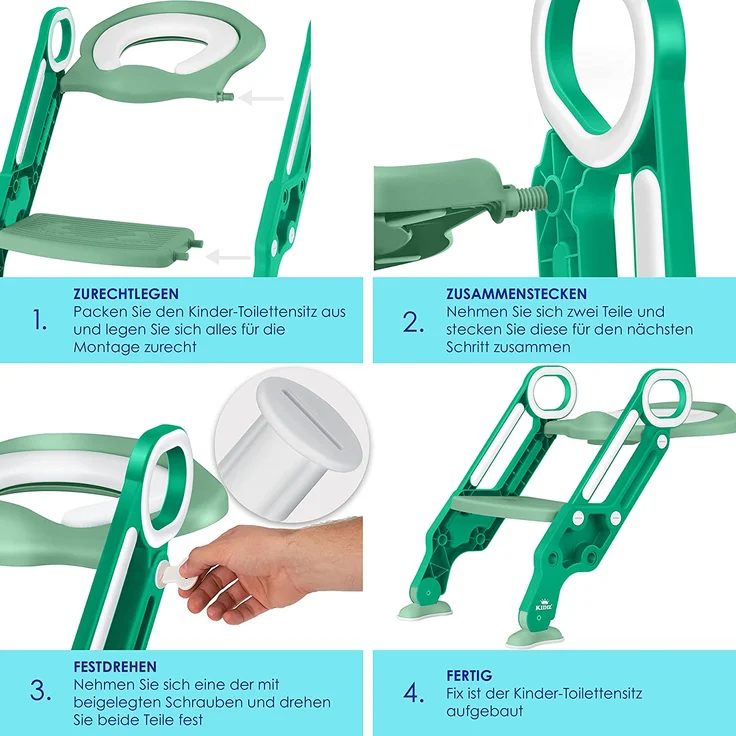 KIDIZ® Kinder Toilettensitz Toilettentrainer mit Treppe und Griffe Faltbar Kindertoilette WC Sitz Töpfchentrainer Lerntöpfchen bequemem Kissen und breiten Stufen Toilettentreppe höhenverstellbar Grün – Bild 6