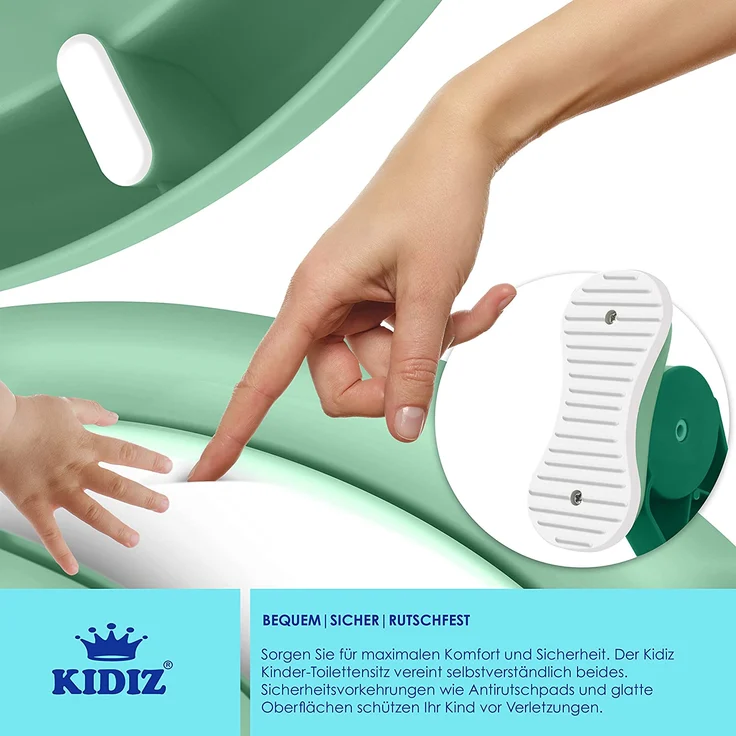 KIDIZ® Kinder Toilettensitz Toilettentrainer mit Treppe und Griffe Faltbar Kindertoilette WC Sitz Töpfchentrainer Lerntöpfchen bequemem Kissen und breiten Stufen Toilettentreppe höhenverstellbar Grün – Bild 5