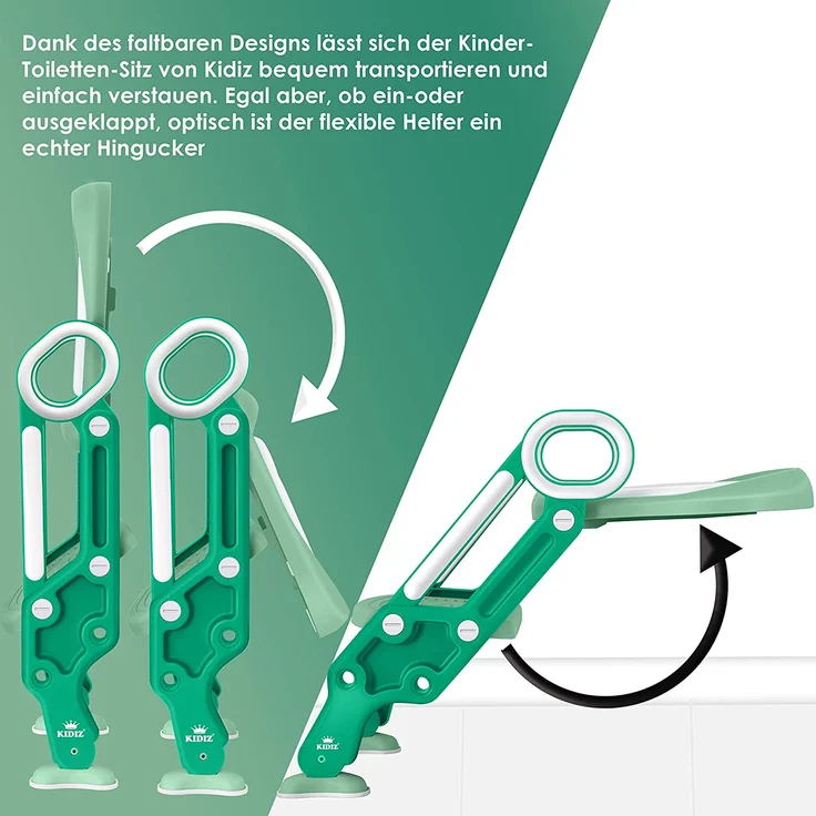 KIDIZ® Kinder Toilettensitz Toilettentrainer mit Treppe und Griffe Faltbar Kindertoilette WC Sitz Töpfchentrainer Lerntöpfchen bequemem Kissen und breiten Stufen Toilettentreppe höhenverstellbar Grün – Bild 4