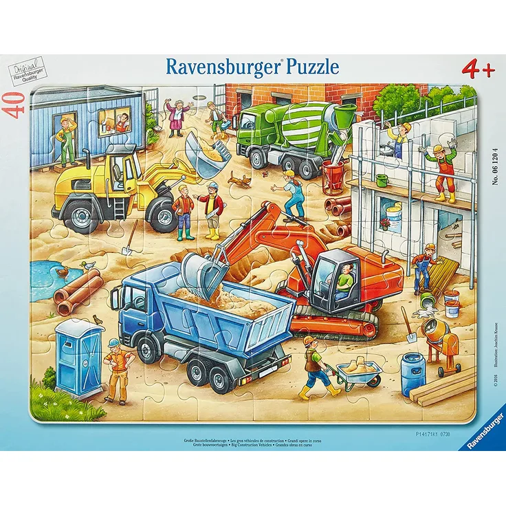 Ravensburger Kinderpuzzle 06120 - Große Baustellenfahrzeuge - Rahmenpuzzle