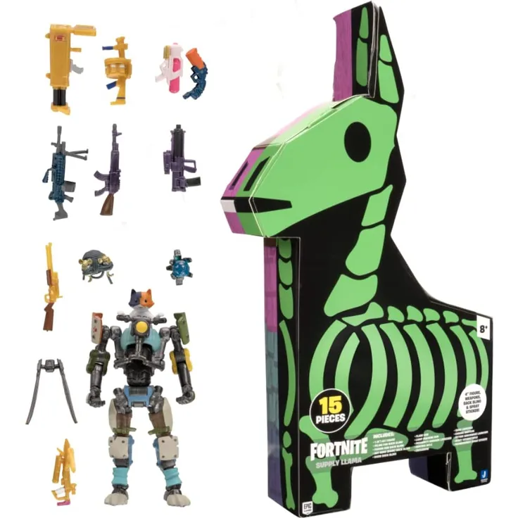 FORTNITE FNT0796 Supply Llama - Unboxing Set KIT, bewegliche Actionfigur mit 9 Waffen, Zubehör und exklusivem Sticker, Spielzeug ab 8 Jahren