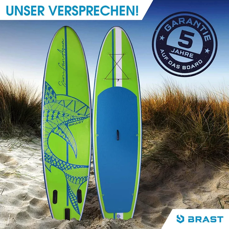 BRAST SUP Board Shark Aufblasbares Stand up Paddle Set 320x81x15cm Grün incl. Zubehör Fußschlaufe Paddel Pumpe Rucksack – Bild 2
