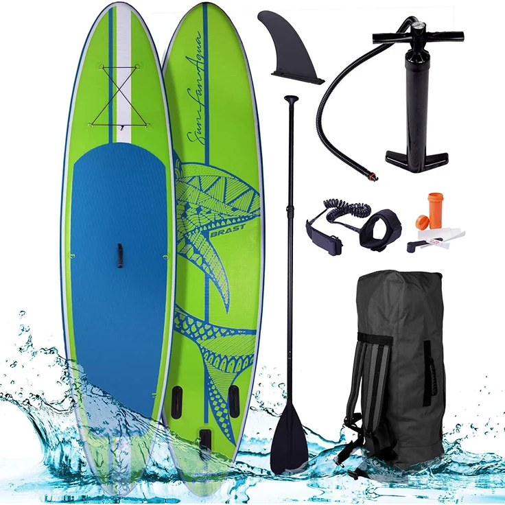 BRAST SUP Board Shark Aufblasbares Stand up Paddle Set 320x81x15cm Grün incl. Zubehör Fußschlaufe Paddel Pumpe Rucksack – Bild 1