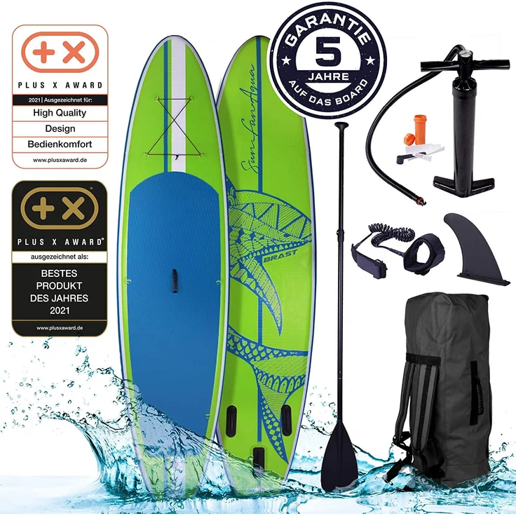 BRAST SUP Board Shark Aufblasbares Stand up Paddle Set 320x81x15cm Grün incl. Zubehör Fußschlaufe Paddel Pumpe Rucksack – Bild 7
