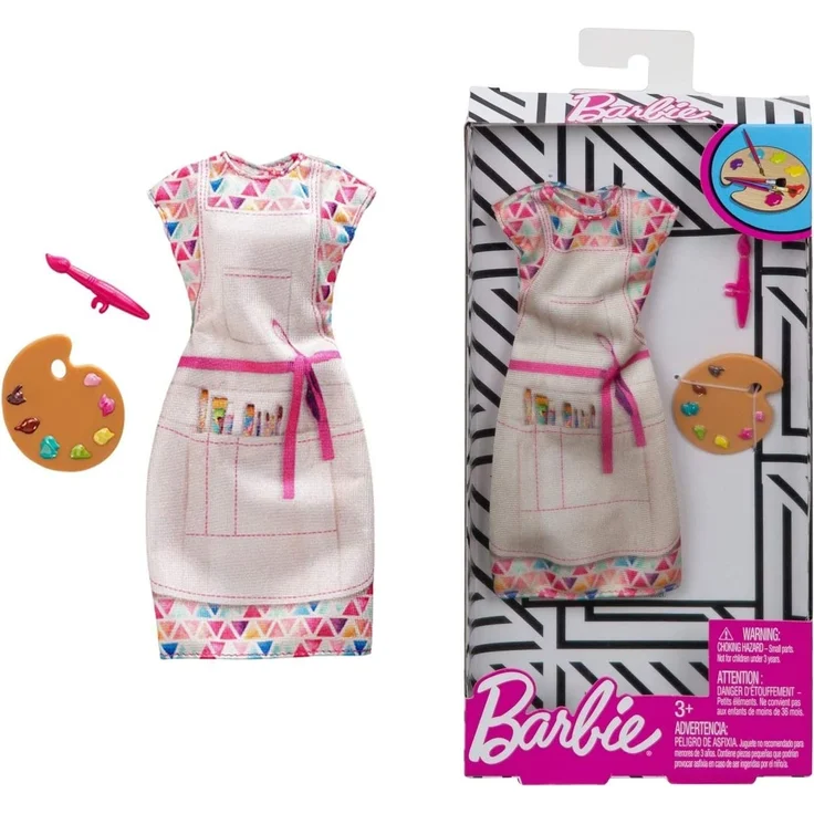 Mattel FXH98 Barbie Karriereoutfit Malerin, Kleid (beige) inkl. Pinsel & Farbpalette PuppenzubehÃ¶r – Bild 2