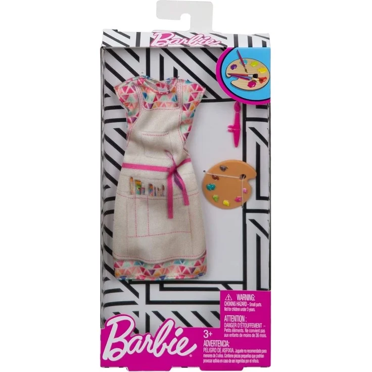 Mattel FXH98 Barbie Karriereoutfit Malerin, Kleid (beige) inkl. Pinsel & Farbpalette PuppenzubehÃ¶r – Bild 3