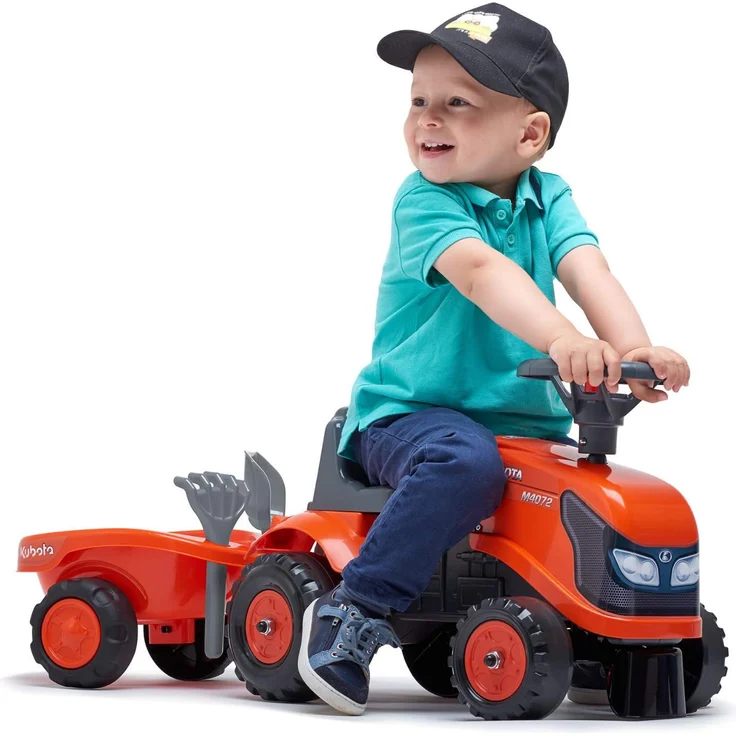 Falk Traktor Kubota mit Anhänger – ab 12 Monaten Schaufel und Rechen – 2 Styles zur Personalisierung – Nummernschild personalisierbar – 260 C – Bild 4