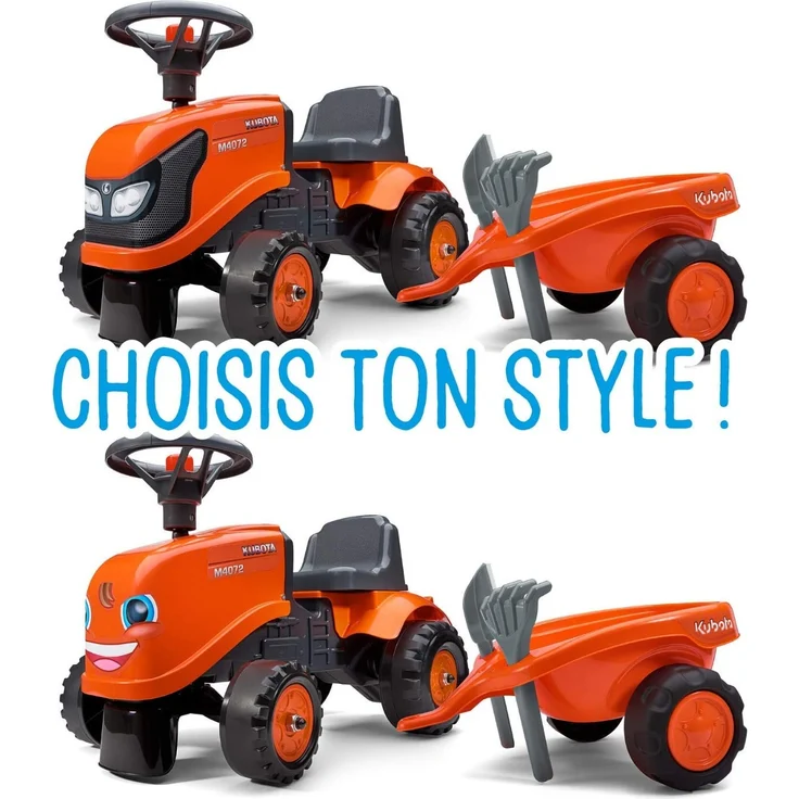 Falk Traktor Kubota mit Anhänger – ab 12 Monaten Schaufel und Rechen – 2 Styles zur Personalisierung – Nummernschild personalisierbar – 260 C – Bild 2