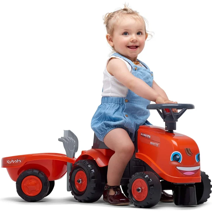 Falk Traktor Kubota mit Anhänger – ab 12 Monaten Schaufel und Rechen – 2 Styles zur Personalisierung – Nummernschild personalisierbar – 260 C – Bild 5
