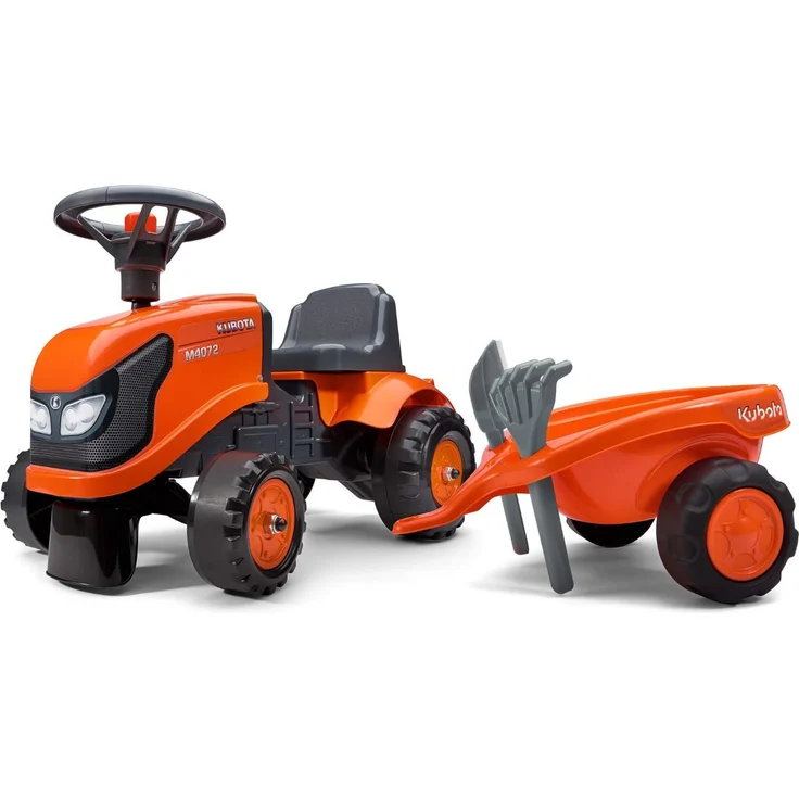 Falk Traktor Kubota mit Anhänger – ab 12 Monaten Schaufel und Rechen – 2 Styles zur Personalisierung – Nummernschild personalisierbar – 260 C – Bild 1