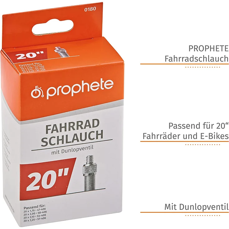 Prophete 0180 Fahrradschlauch 20 x 1,75 - 2,125 (47-57-406) - Dunlopventil – Bild 3