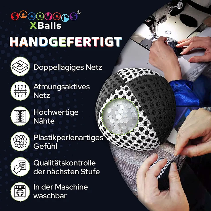 speevers XBalls Hohe Qualität Jonglierbälle Kinder Anfänger und Profi 3er Set, Jonglieren in 15 Farben, Jonglierset für Erwachsene, Anfänger Beanbags mit Tragetasche (schwarz-weiß, 120g) – Bild 4