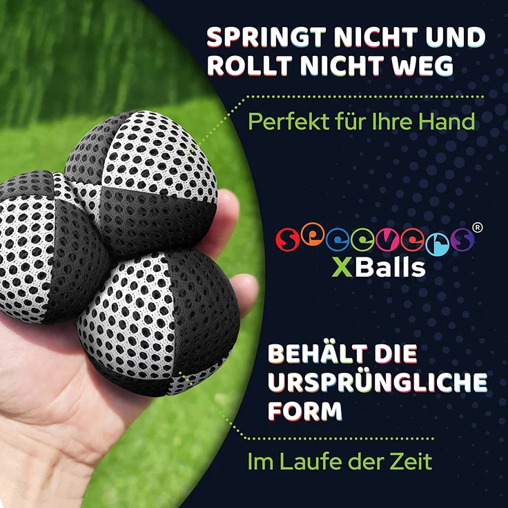 speevers XBalls Hohe Qualität Jonglierbälle Kinder Anfänger und Profi 3er Set, Jonglieren in 15 Farben, Jonglierset für Erwachsene, Anfänger Beanbags mit Tragetasche (schwarz-weiß, 120g) – Bild 7