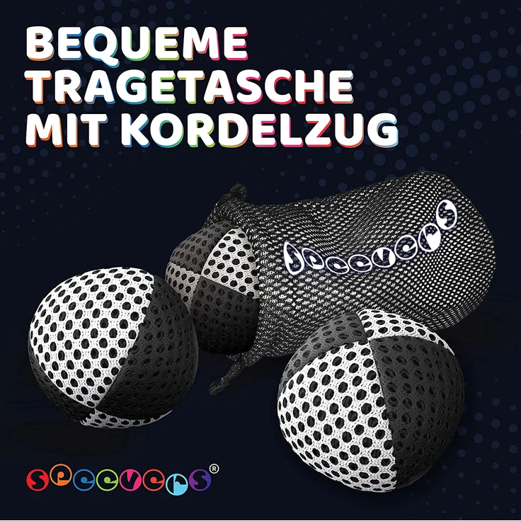 speevers XBalls Hohe Qualität Jonglierbälle Kinder Anfänger und Profi 3er Set, Jonglieren in 15 Farben, Jonglierset für Erwachsene, Anfänger Beanbags mit Tragetasche (schwarz-weiß, 120g) – Bild 5