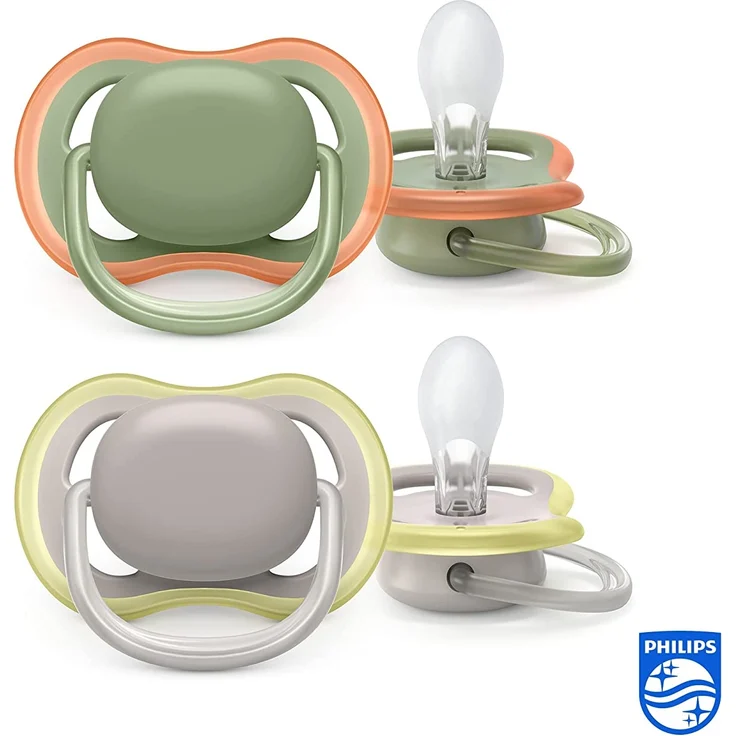 Philips Avent Ultra Air Schnuller, 2er-Pack – BPA-freier Schnuller für Babys von 6 bis 18 Monaten, Khaki/Orange und grau/gelb (Modell SCF085/20) – Bild 2