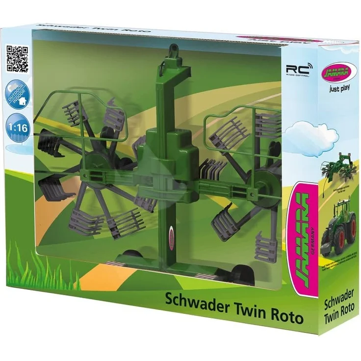 Jamara 412411 Schwader Twin Roto für Fendt 1050-rotierende Zinken während des Fahrbetriebs, ferngesteuerte hochklappbare Auslegerarme, Anhängerkupplung vorne, bunt – Bild 8