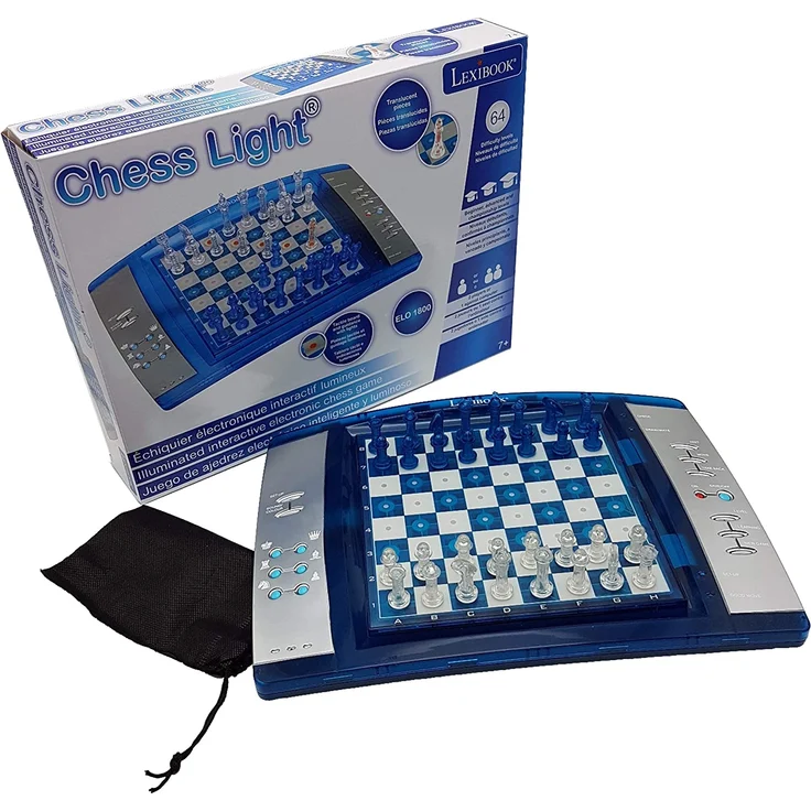 Lexibook 12 LCG3000 ChessLight, Elektronisches Schachspiel mit Berührungstastatur und Licht-und Soundeffekte, 32 Stück, 64 Schwierigkeitsgrade, Batterie, Blau/Gelb – Bild 6