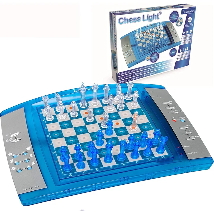 Lexibook 12 LCG3000 ChessLight, Elektronisches Schachspiel mit Berührungstastatur und Licht-und Soundeffekte, 32 Stück, 64 Schwierigkeitsgrade, Batterie, Blau/Gelb – Bild 1
