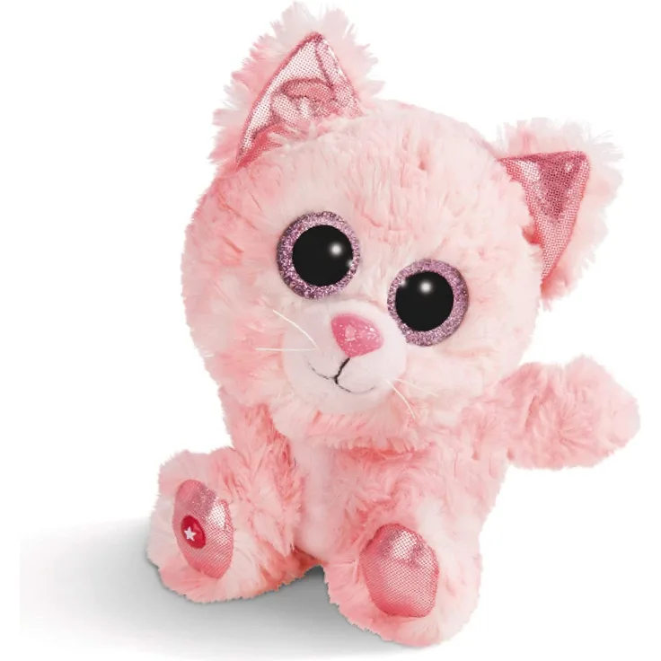 Nici Glubschis Kuscheltier Katze Dreamie 15cm, Plüschtier mit großen Glitzeraugen 45554, pink
