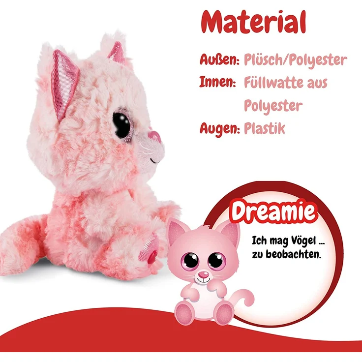 Nici Glubschis Kuscheltier Katze Dreamie 15cm, Plüschtier mit großen Glitzeraugen 45554, pink – Bild 4
