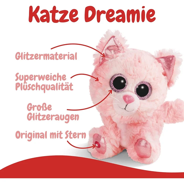 Nici Glubschis Kuscheltier Katze Dreamie 15cm, Plüschtier mit großen Glitzeraugen 45554, pink – Bild 3