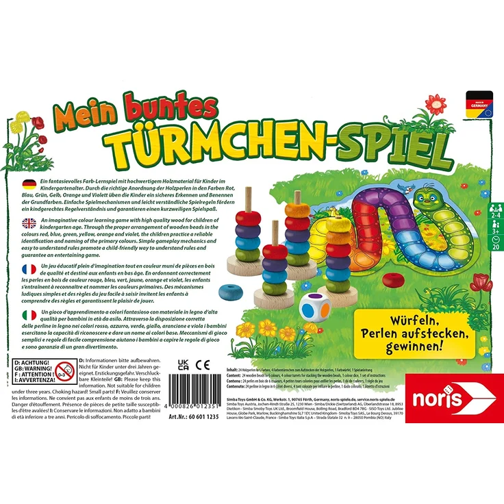 Noris 606011235 Mein buntes Türmchenspiel, Farb-Lernspiel aus hochwertigem Holz für das Kindergartenalter, ab 3 Jahren – Bild 2