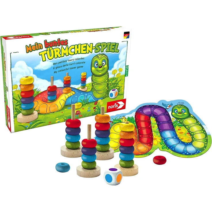 Noris 606011235 Mein buntes Türmchenspiel, Farb-Lernspiel aus hochwertigem Holz für das Kindergartenalter, ab 3 Jahren – Bild 1