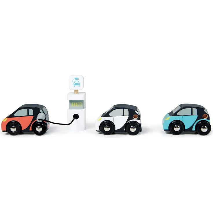 Holzspielzeug, 3 Elektro Autos mit Aufladestation, von tender leaf toys – Bild 3