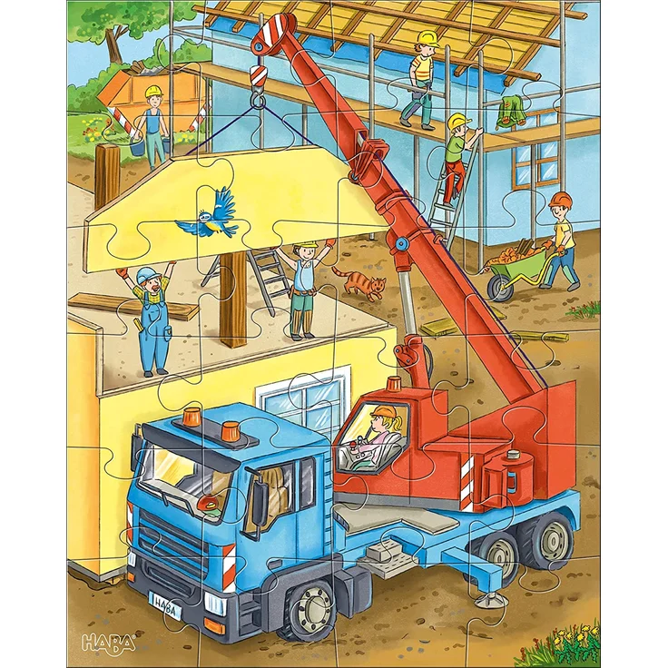 HABA 305469 - Puzzles Auf der Baustelle, Puzzlesammlung mit 3 Baustellen-Motiven für Kinder ab 4 Jahren, Baustellenpuzzles mit je 24 Teilen zum Training der Konzentration und Feinmotorik – Bild 2