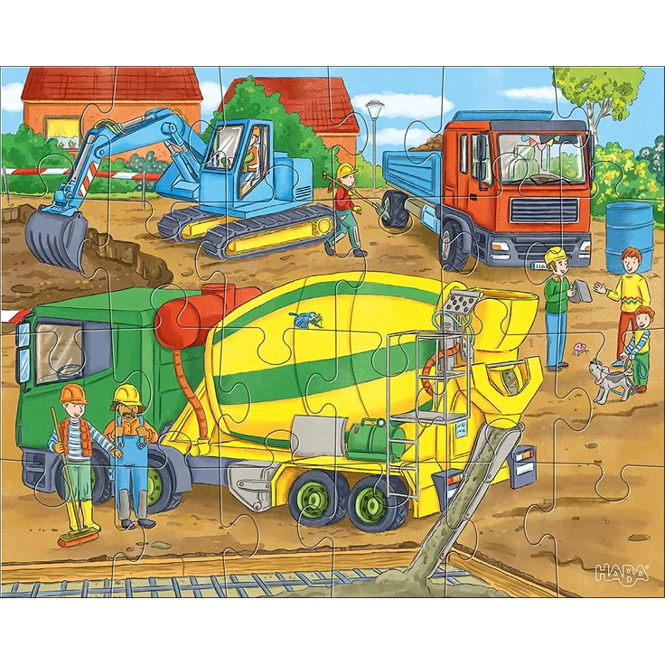 HABA 305469 - Puzzles Auf der Baustelle, Puzzlesammlung mit 3 Baustellen-Motiven für Kinder ab 4 Jahren, Baustellenpuzzles mit je 24 Teilen zum Training der Konzentration und Feinmotorik – Bild 3
