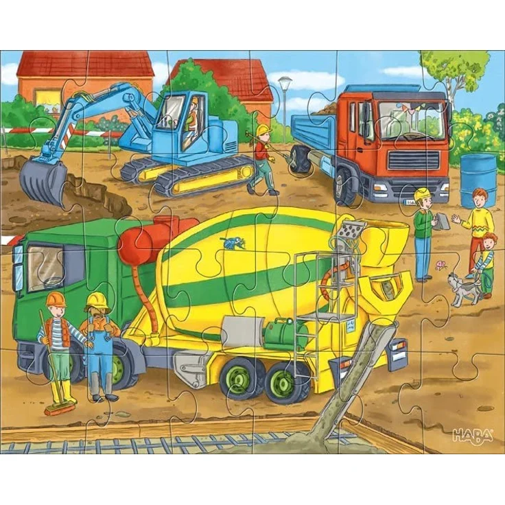 HABA 305469 - Puzzles Auf der Baustelle, Puzzlesammlung mit 3 Baustellen-Motiven für Kinder ab 4 Jahren, Baustellenpuzzles mit je 24 Teilen zum Training der Konzentration und Feinmotorik – Bild 6