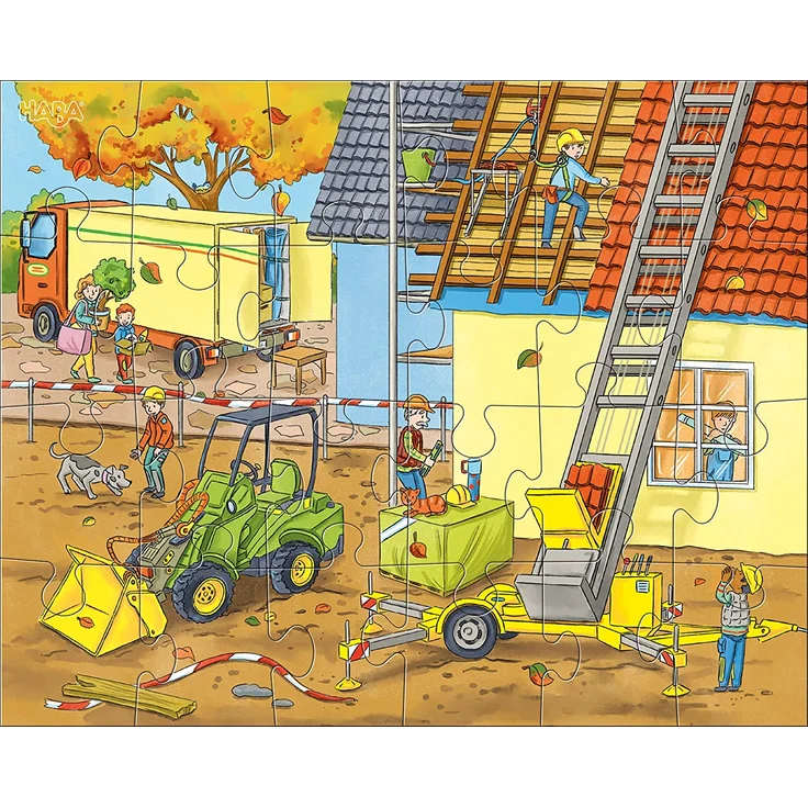 HABA 305469 - Puzzles Auf der Baustelle, Puzzlesammlung mit 3 Baustellen-Motiven für Kinder ab 4 Jahren, Baustellenpuzzles mit je 24 Teilen zum Training der Konzentration und Feinmotorik – Bild 4
