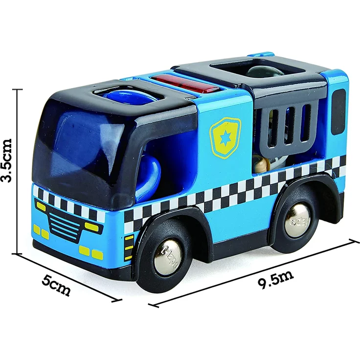 Hape E3738 Polizeiauto mit Sirene, Spielfigur &-Fahrzeug, Eisenbahnwelt, blau – Bild 4