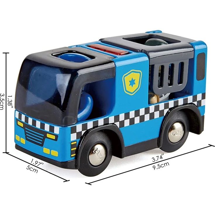 Hape E3738 Polizeiauto mit Sirene, Spielfigur &-Fahrzeug, Eisenbahnwelt, blau – Bild 5