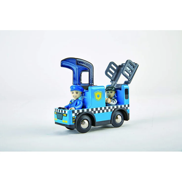 Hape E3738 Polizeiauto mit Sirene, Spielfigur &-Fahrzeug, Eisenbahnwelt, blau – Bild 3