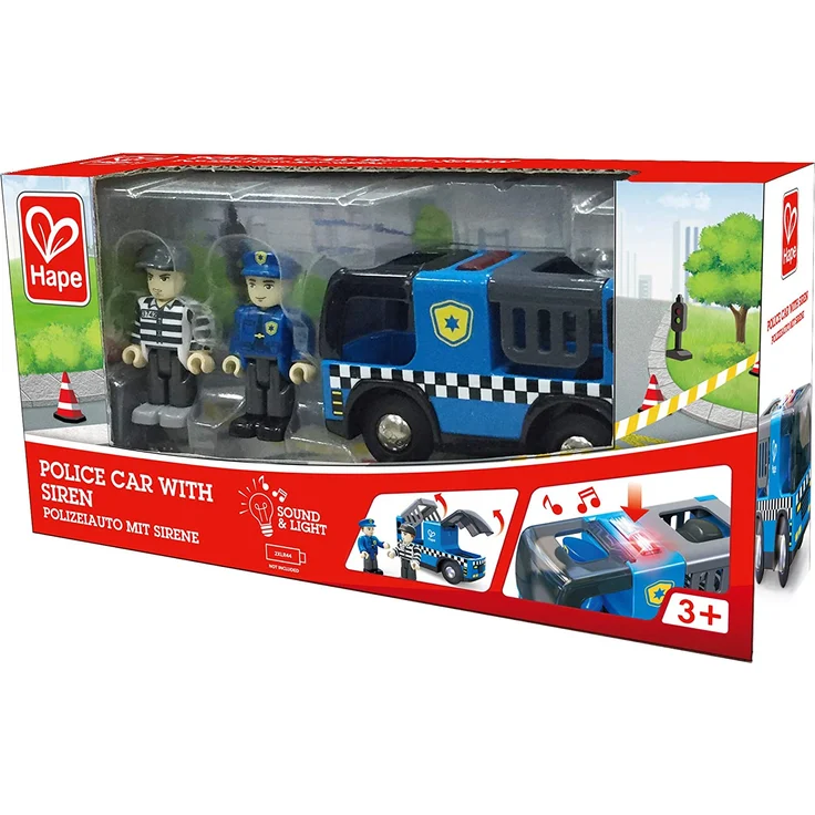 Hape E3738 Polizeiauto mit Sirene, Spielfigur &-Fahrzeug, Eisenbahnwelt, blau – Bild 7