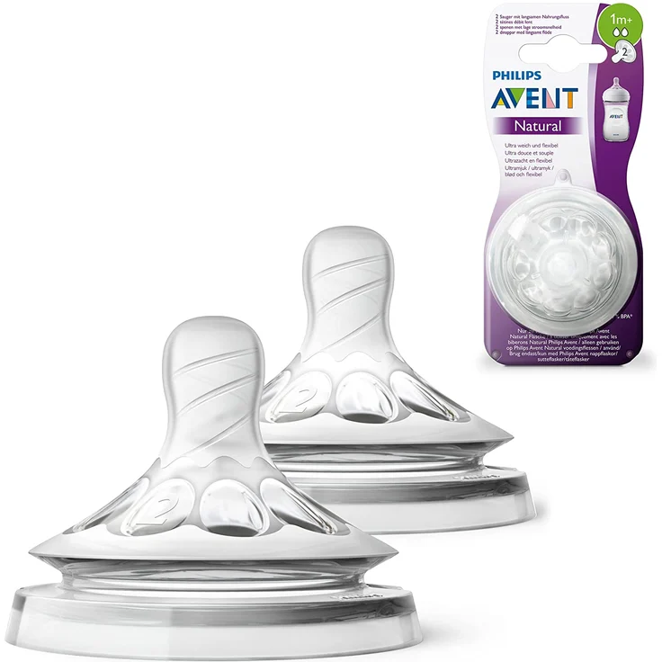 Philips Avent Natural Sauger SCF042/27, 1m+, langsamer Nahrungsfluss, für Natural Flaschen, naturnahes Trinkverhalten, Anti-Kolik-System, transparent, 2er Pack – Bild 1