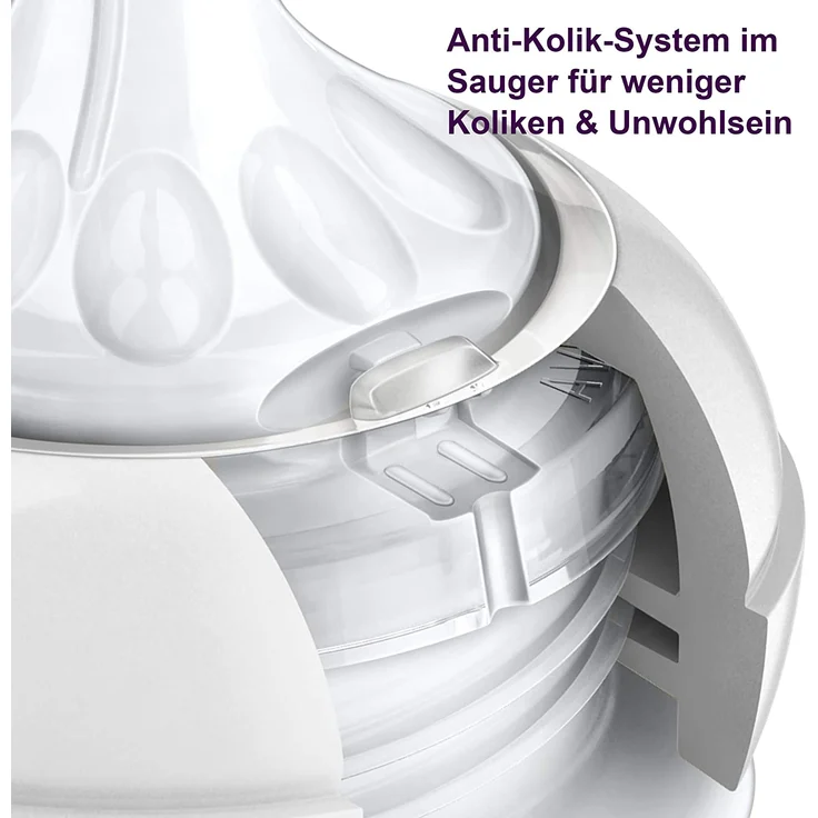 Philips Avent Natural Sauger SCF042/27, 1m+, langsamer Nahrungsfluss, für Natural Flaschen, naturnahes Trinkverhalten, Anti-Kolik-System, transparent, 2er Pack – Bild 3