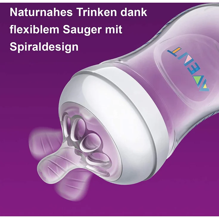 Philips Avent Natural Sauger SCF042/27, 1m+, langsamer Nahrungsfluss, für Natural Flaschen, naturnahes Trinkverhalten, Anti-Kolik-System, transparent, 2er Pack – Bild 4