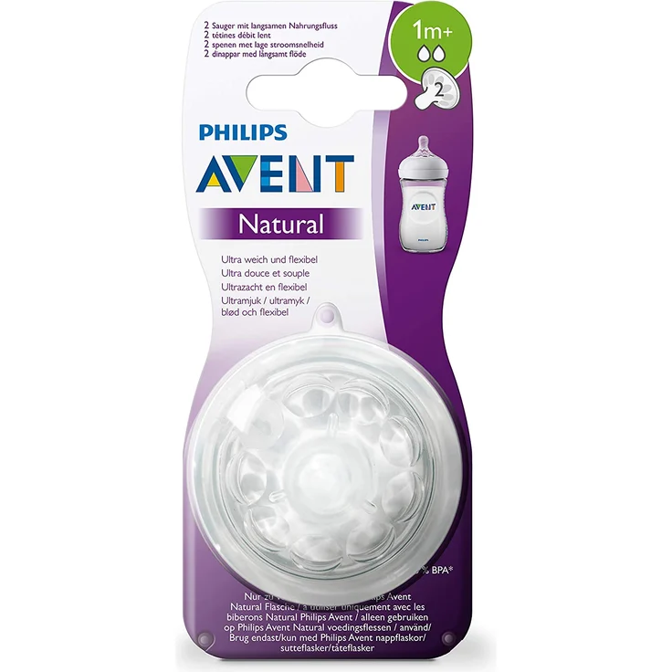 Philips Avent Natural Sauger SCF042/27, 1m+, langsamer Nahrungsfluss, für Natural Flaschen, naturnahes Trinkverhalten, Anti-Kolik-System, transparent, 2er Pack – Bild 6