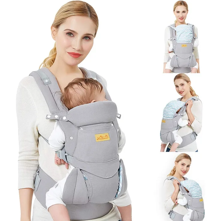 Viedouce Babytrage Ergonomische/Reine Baumwolle Leicht und atmungsaktiv/Multiposition:Dorsal und Ventral/Verstellbare Kopfstütze/für Neugeborene und Kleinkinder von 3 bis 48 Monat (3,5 bis 20 kg)