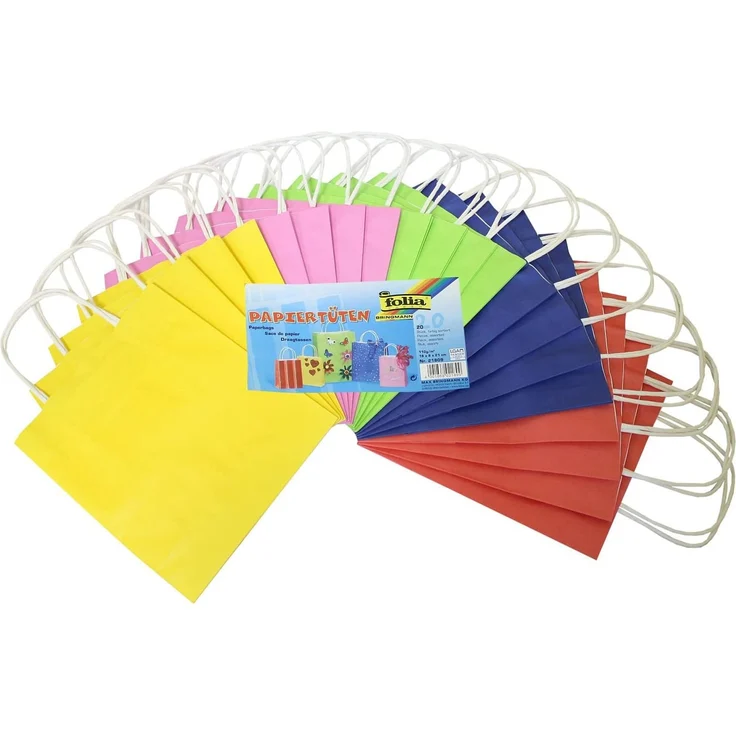 folia 21809 - Papiertüten aus Kraftpapier, Geschenktüten, 20 Stück, 18 x 8 x 21 cm, farbig sortiert - zum Basteln, Verzieren und Verschenken - Preisvergleich – Bild 2