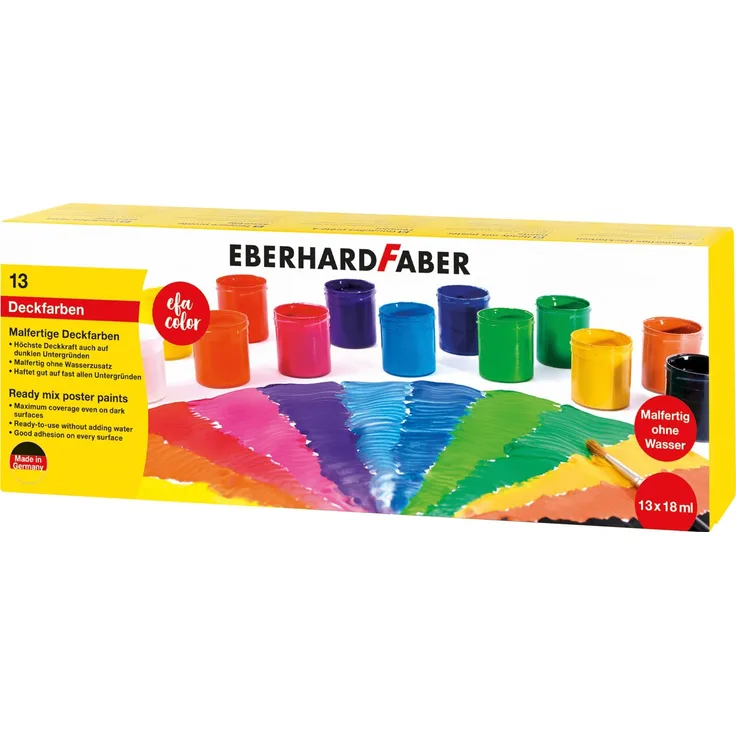 Eberhard Faber 575613 Malfertige Deckfarben, 13 Näpfe mit je 18 ml Farbe, bunt