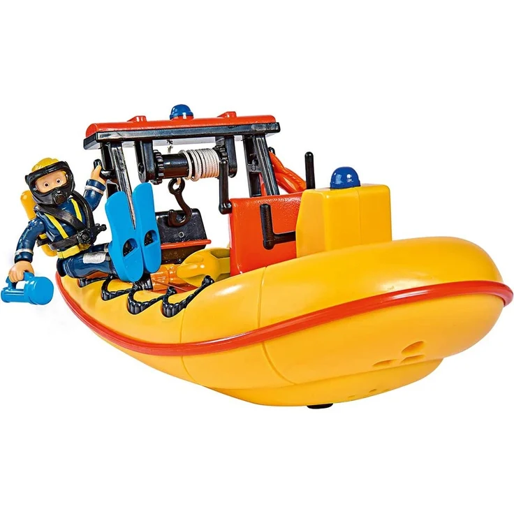 Simba 109251047 - Feuerwehrmann Sam Neptune Boot, mit Penny Figur im Tauchoutfit, mit Geheimfach und mechanischer Seilwinde, schwimmt auf dem Wasser, 20cm, für Kinder ab 3 Jahren – Bild 2