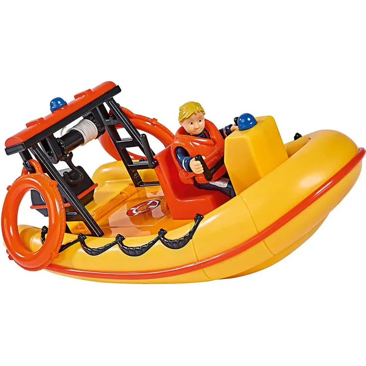 Simba 109251047 - Feuerwehrmann Sam Neptune Boot, mit Penny Figur im Tauchoutfit, mit Geheimfach und mechanischer Seilwinde, schwimmt auf dem Wasser, 20cm, für Kinder ab 3 Jahren