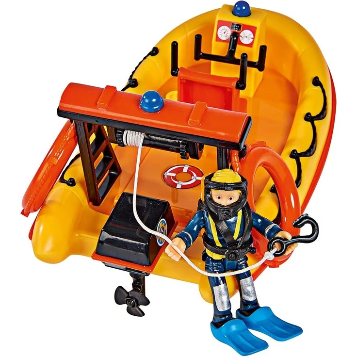 Simba 109251047 - Feuerwehrmann Sam Neptune Boot, mit Penny Figur im Tauchoutfit, mit Geheimfach und mechanischer Seilwinde, schwimmt auf dem Wasser, 20cm, für Kinder ab 3 Jahren – Bild 6