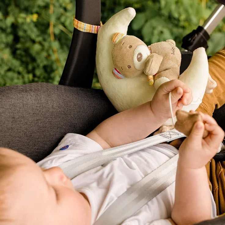Fehn 160185 Spieluhr Teddy im Mond / Aufzieh-Spieluhr mit waschbarem Spielwerk - Spielt sanfte Einschlafmelodie für Babys und Kleinkinder ab 0+ Monaten – Bild 3