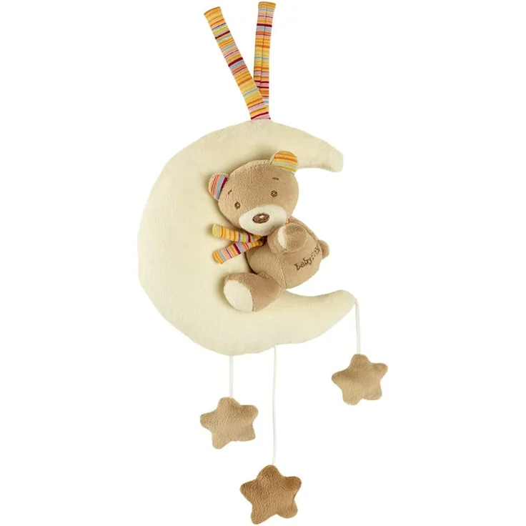 Fehn 160185 Spieluhr Teddy im Mond / Aufzieh-Spieluhr mit waschbarem Spielwerk - Spielt sanfte Einschlafmelodie für Babys und Kleinkinder ab 0+ Monaten – Bild 1
